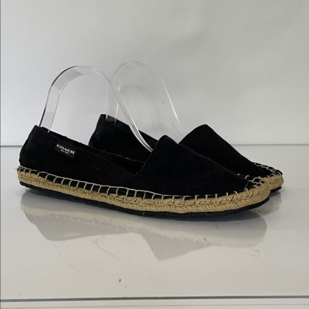 Coach Black Slip-On Loafers with Tan Espadrille Accent